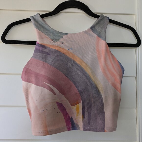 Athleta Conscious Crop High Neck Tank Top Bra Watercolor Print XS - Picture 1 of 6